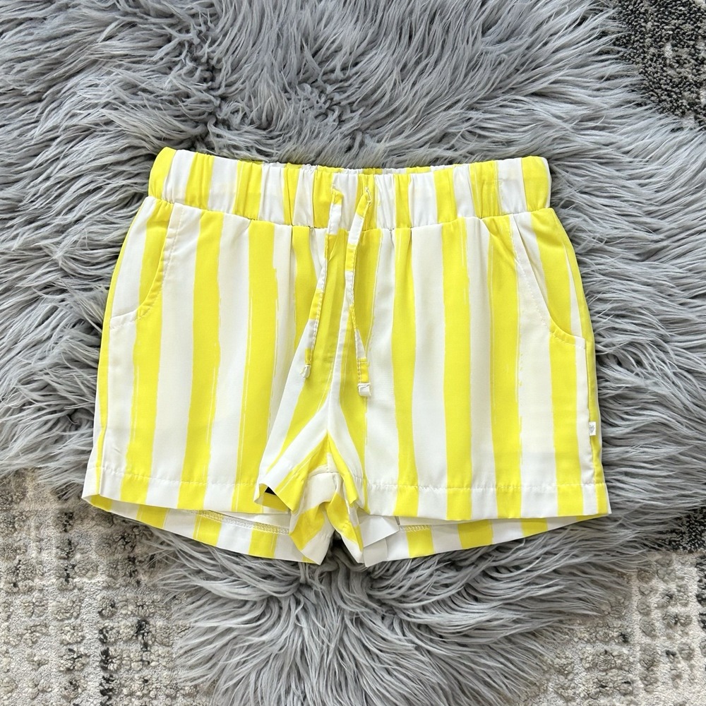 Someone Kids Stripe Shorts 140/10Y‎ Yellow/White Vertical Stripes Elastic Waist